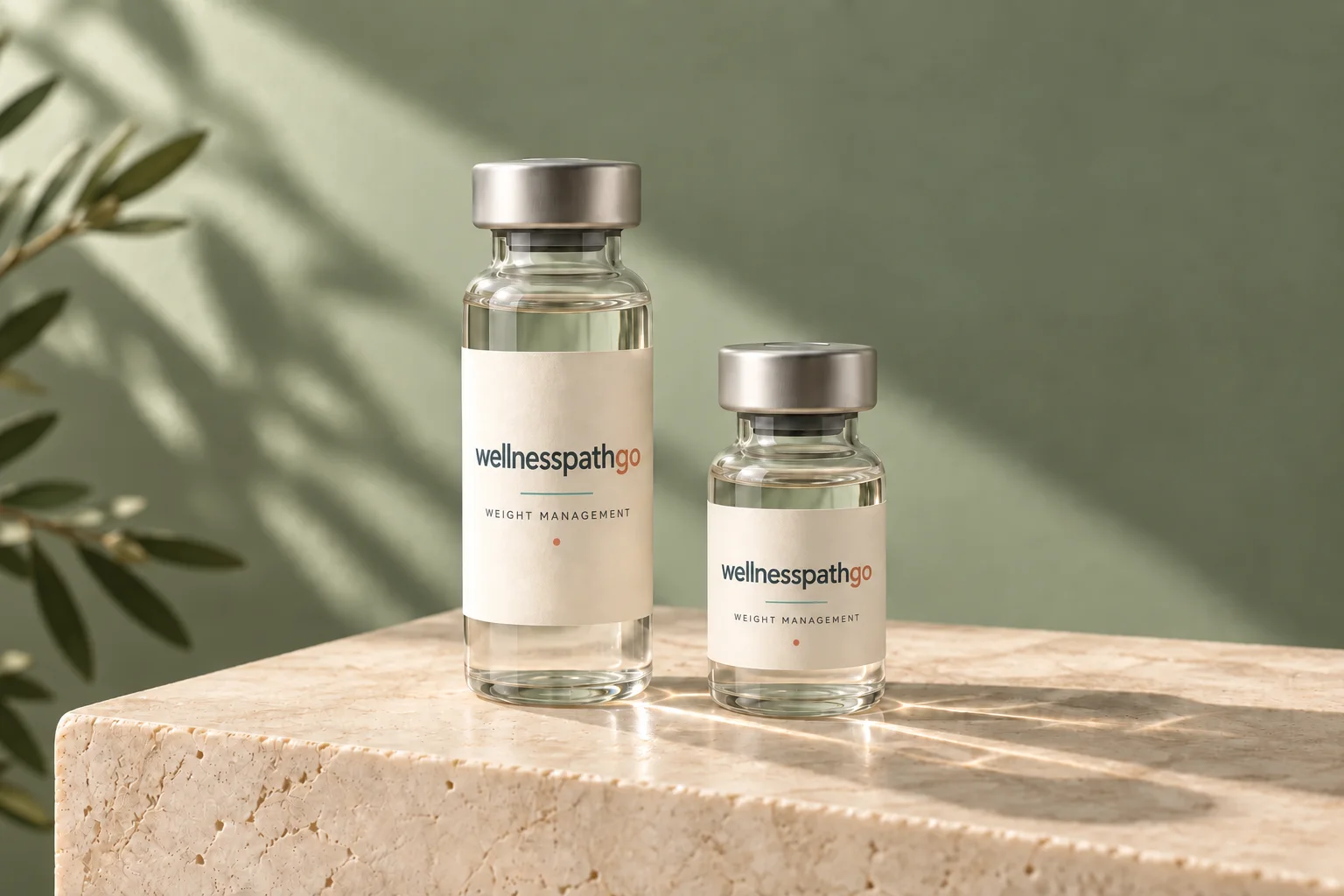 Illustrative pharmacy vials with wellnesspathgo branding